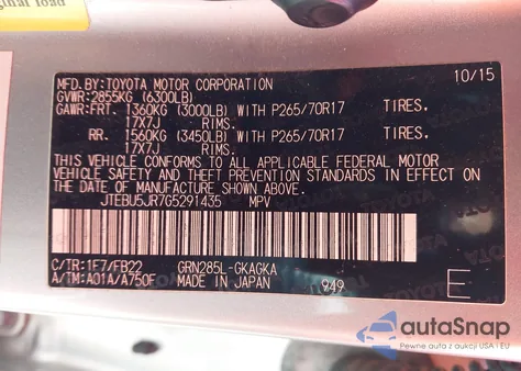 2016 Toyota 4Runner Sr5 из США, поврежденный, VIN JTEBU5JR7G5291435